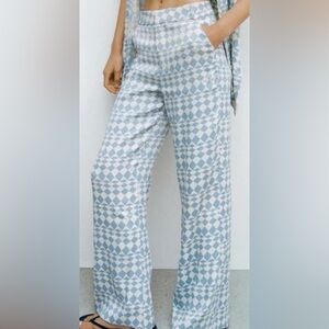 Zara Geometric Print Satin High Waist Wide-Leg Pants